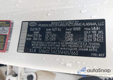 2022 Hyundai Tucson Sel z USA, uszkodzony, nr VIN 5NMJC3AE3NH057663